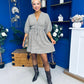 Parisa Puff Sleeve Mini Dress Check Khaki