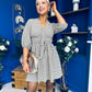 Parisa Puff Sleeve Mini Dress Check Khaki