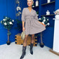 Parisa Puff Sleeve Mini Dress Check Burnt Orange