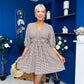 Parisa Puff Sleeve Mini Dress Check Burnt Orange