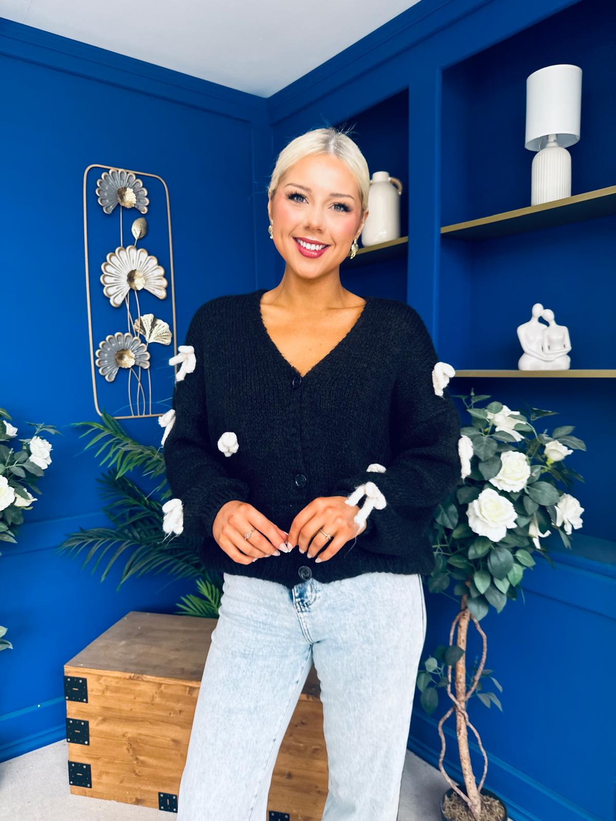 Mandy Bow Detail Chunky Knit Cardi Coffee