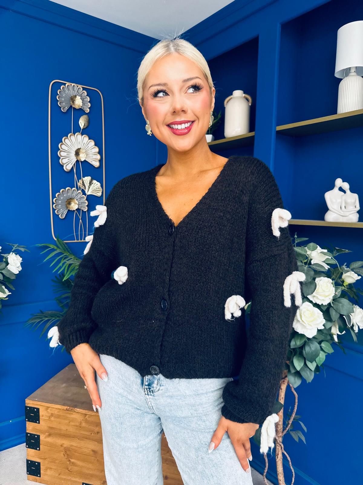 Mandy Bow Detail Chunky Knit Cardi Coffee