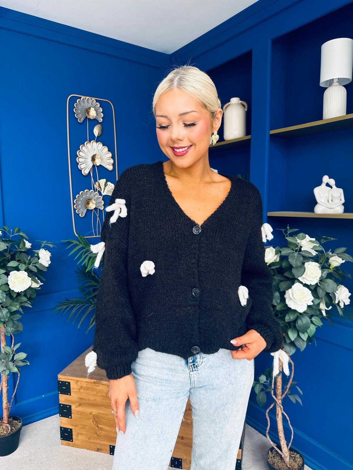 Mandy Bow Detail Chunky Knit Cardi Coffee