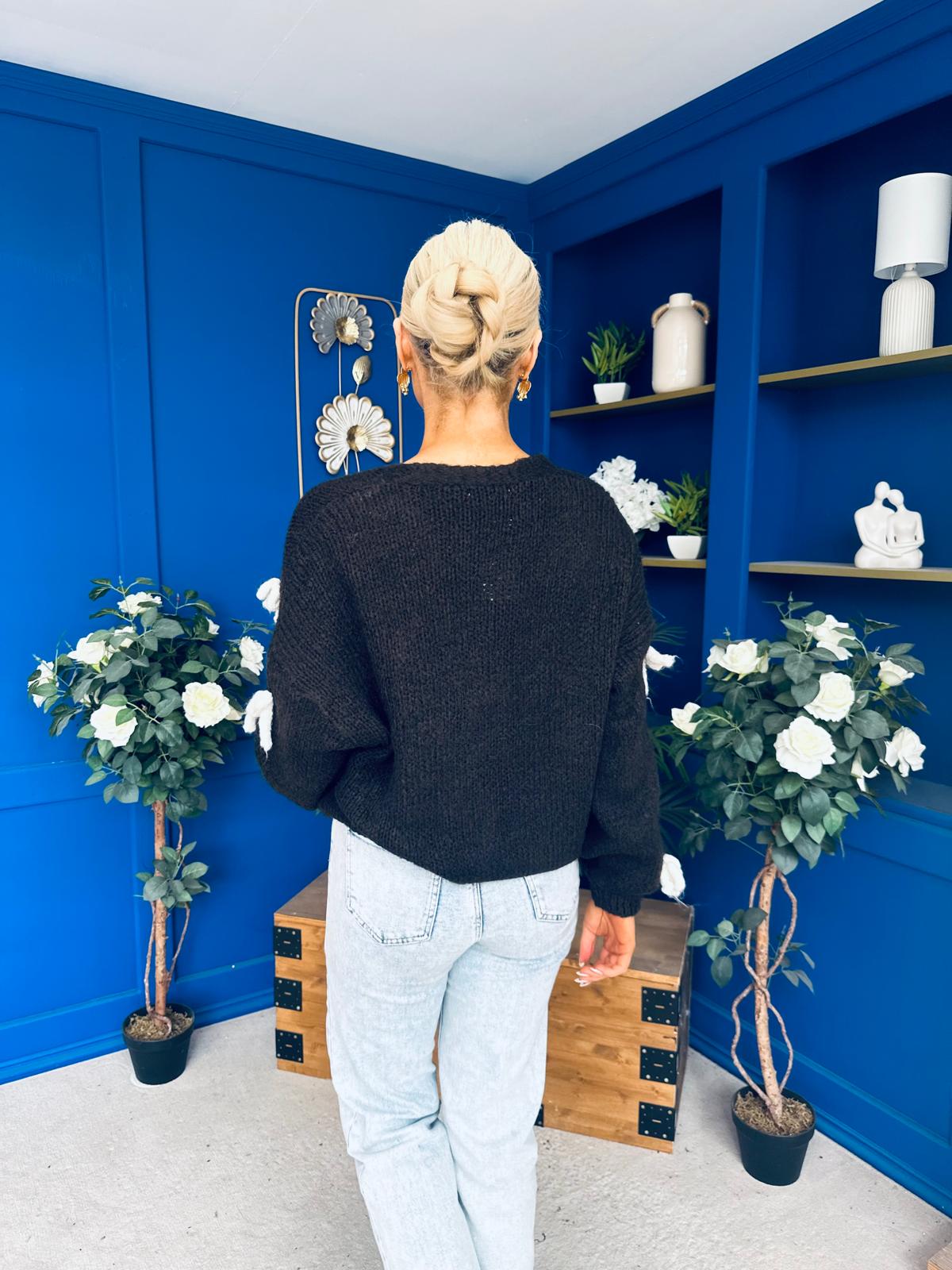 Mandy Bow Detail Chunky Knit Cardi Coffee