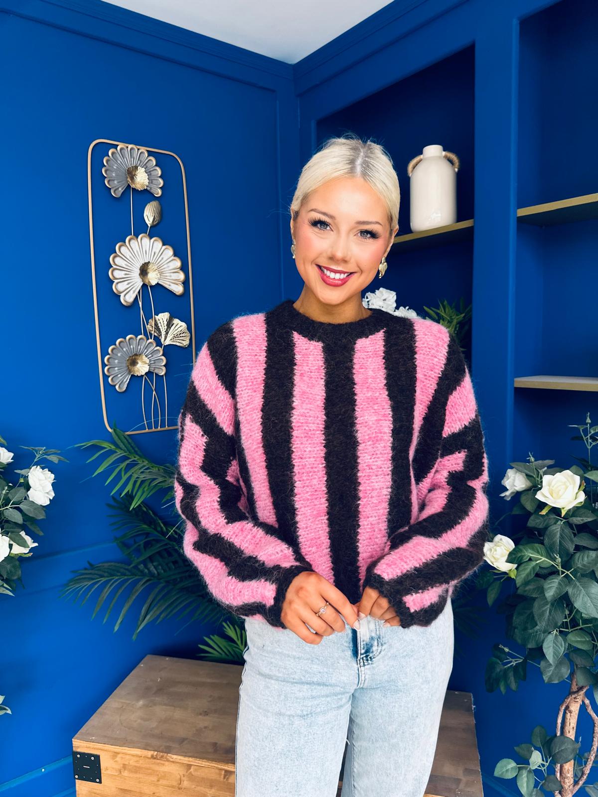 Dolores Chunky Knit Jumper Pink & Chocolate