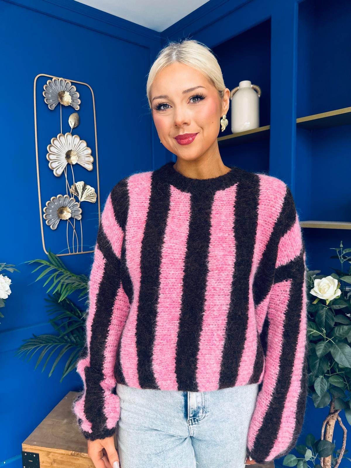 Dolores Chunky Knit Jumper Pink & Chocolate