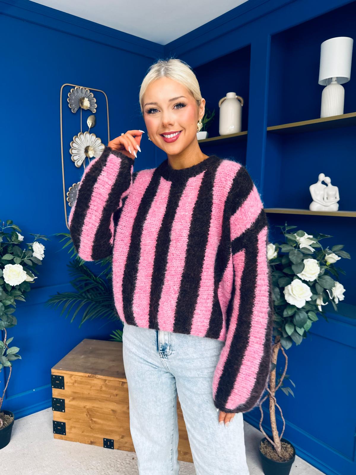Dolores Chunky Knit Jumper Pink & Chocolate