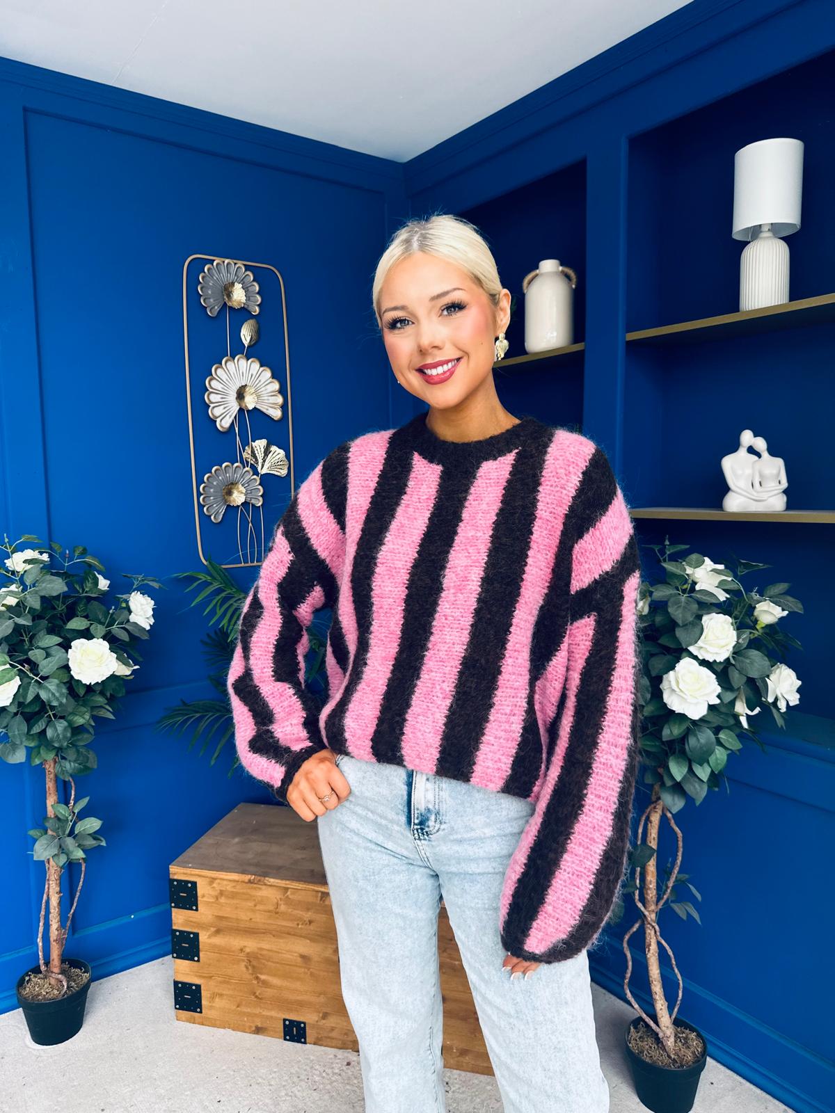 Dolores Chunky Knit Jumper Pink & Chocolate