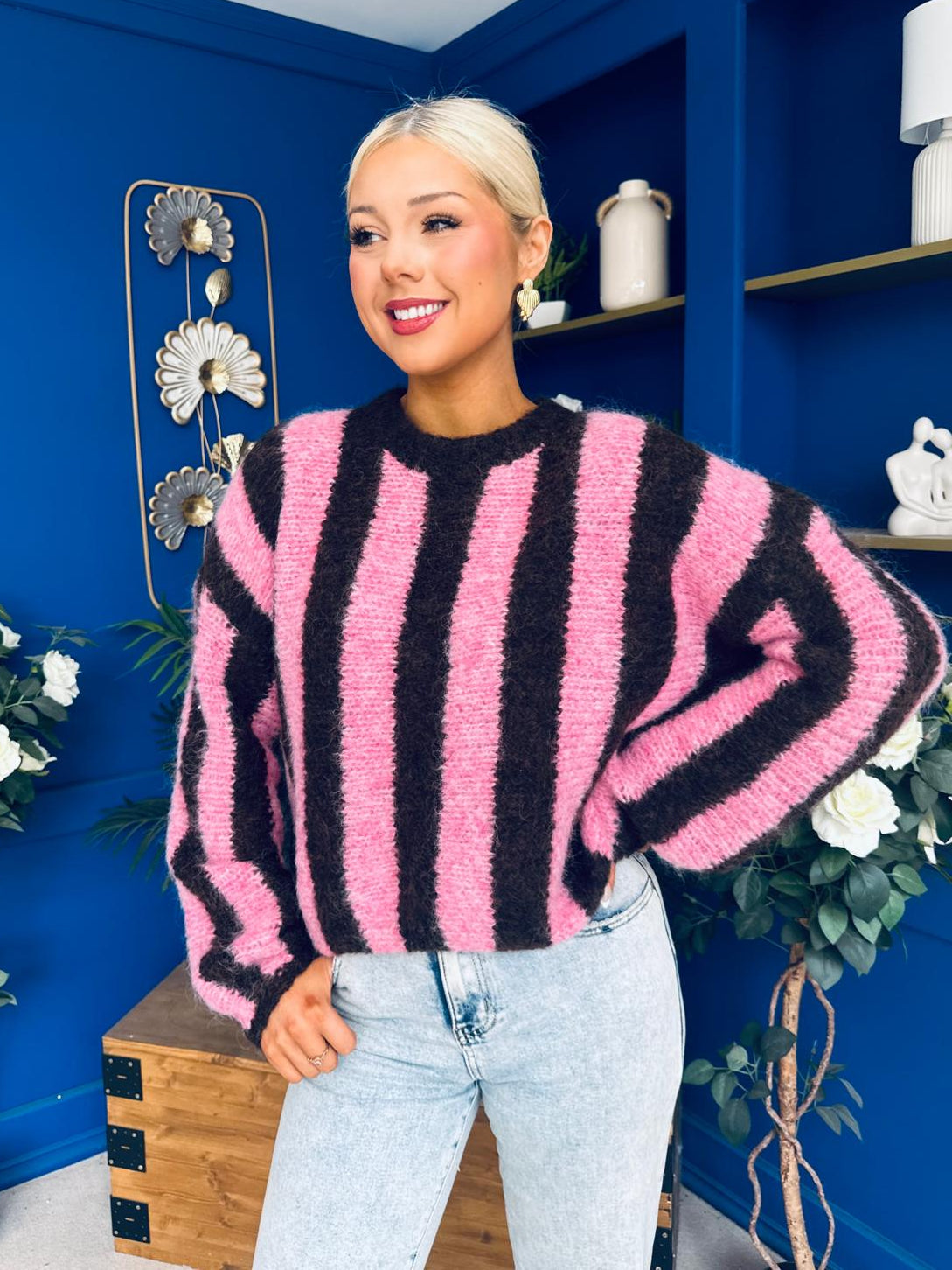Dolores Chunky Knit Jumper Pink & Chocolate