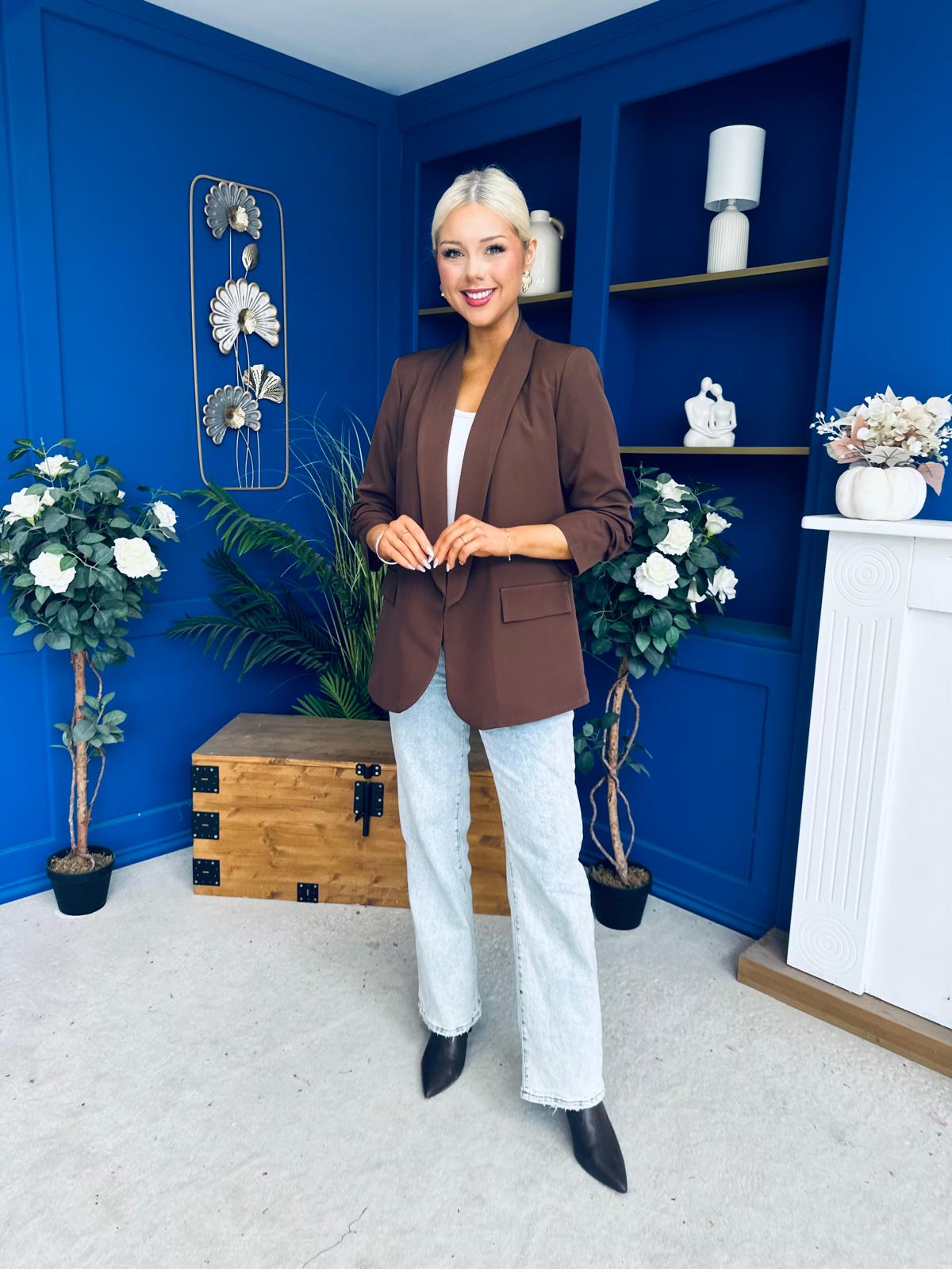 Ciara Ruched Sleeve Blazer Choc