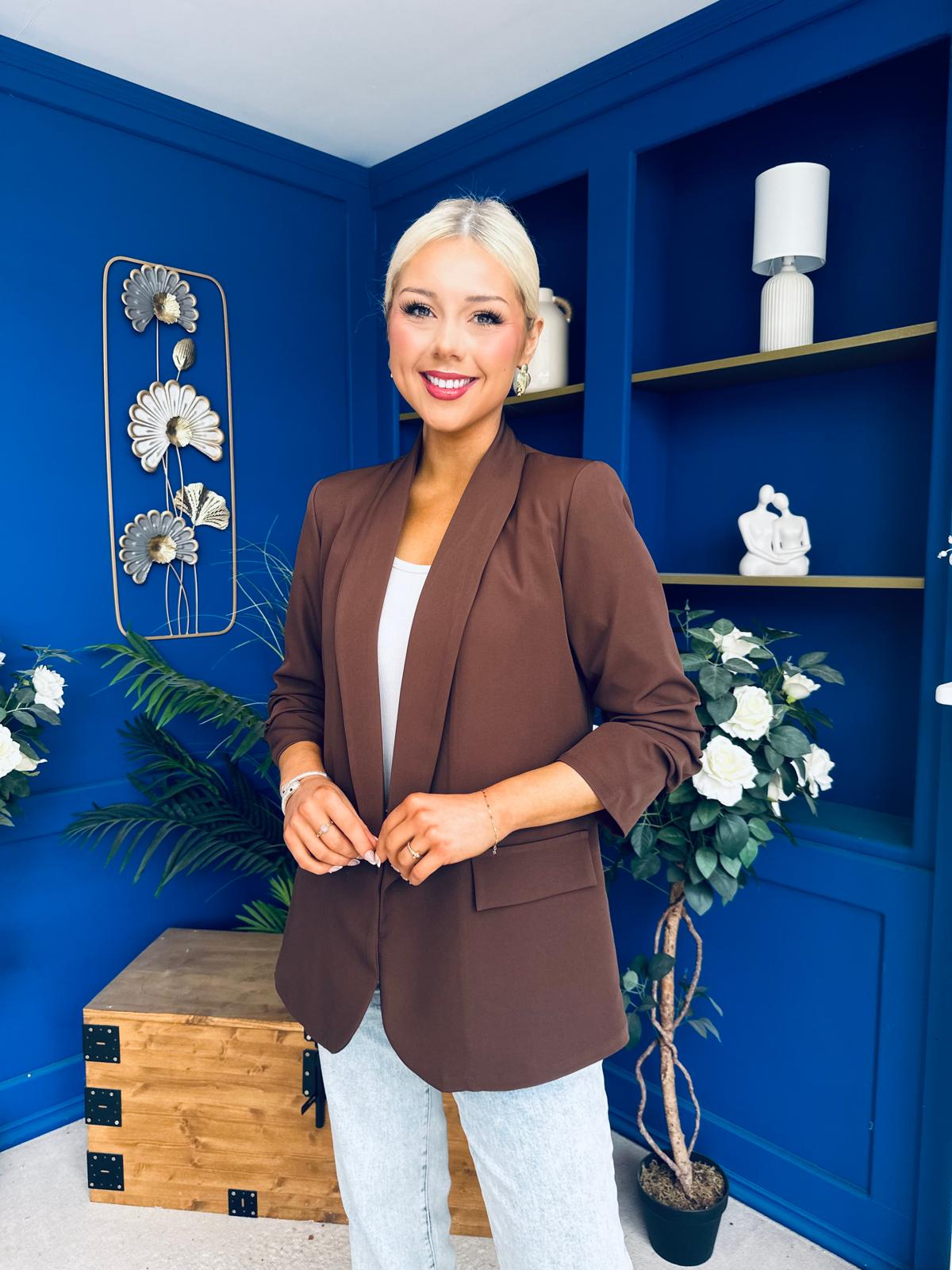 Ciara Ruched Sleeve Blazer Choc