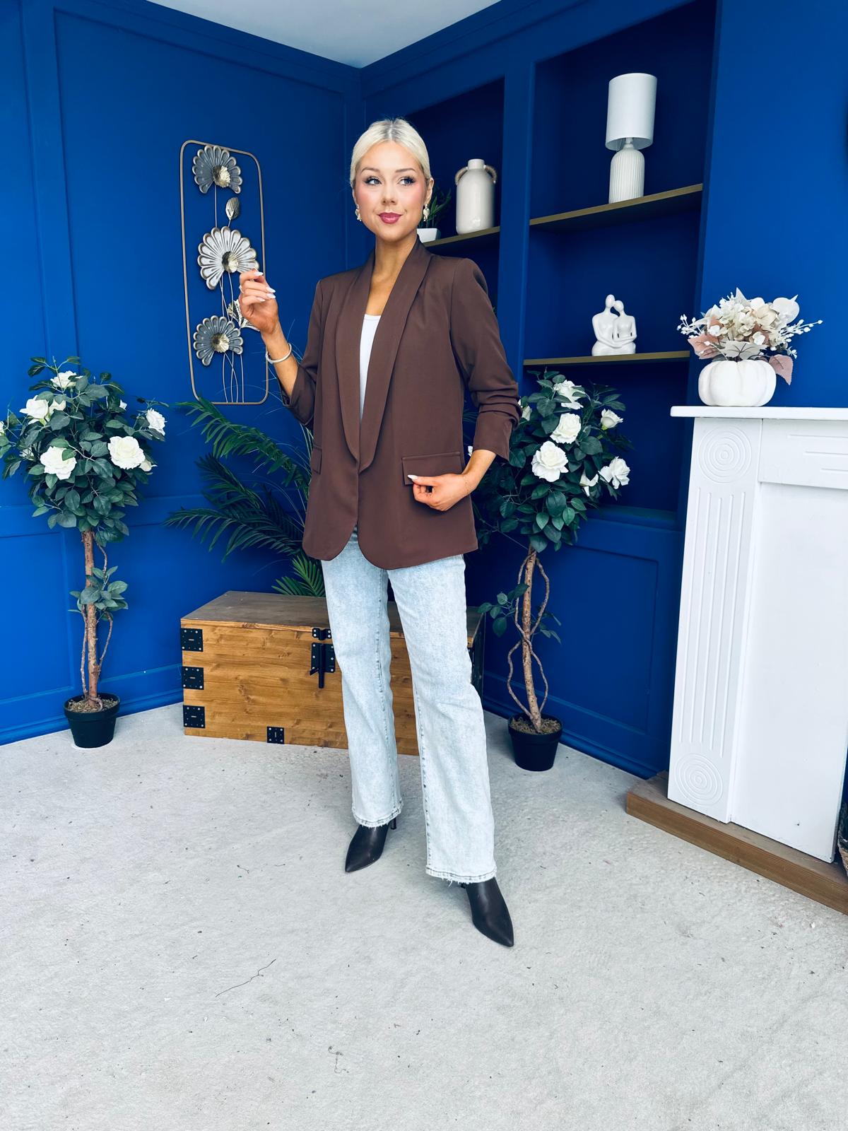 Ciara Ruched Sleeve Blazer Choc