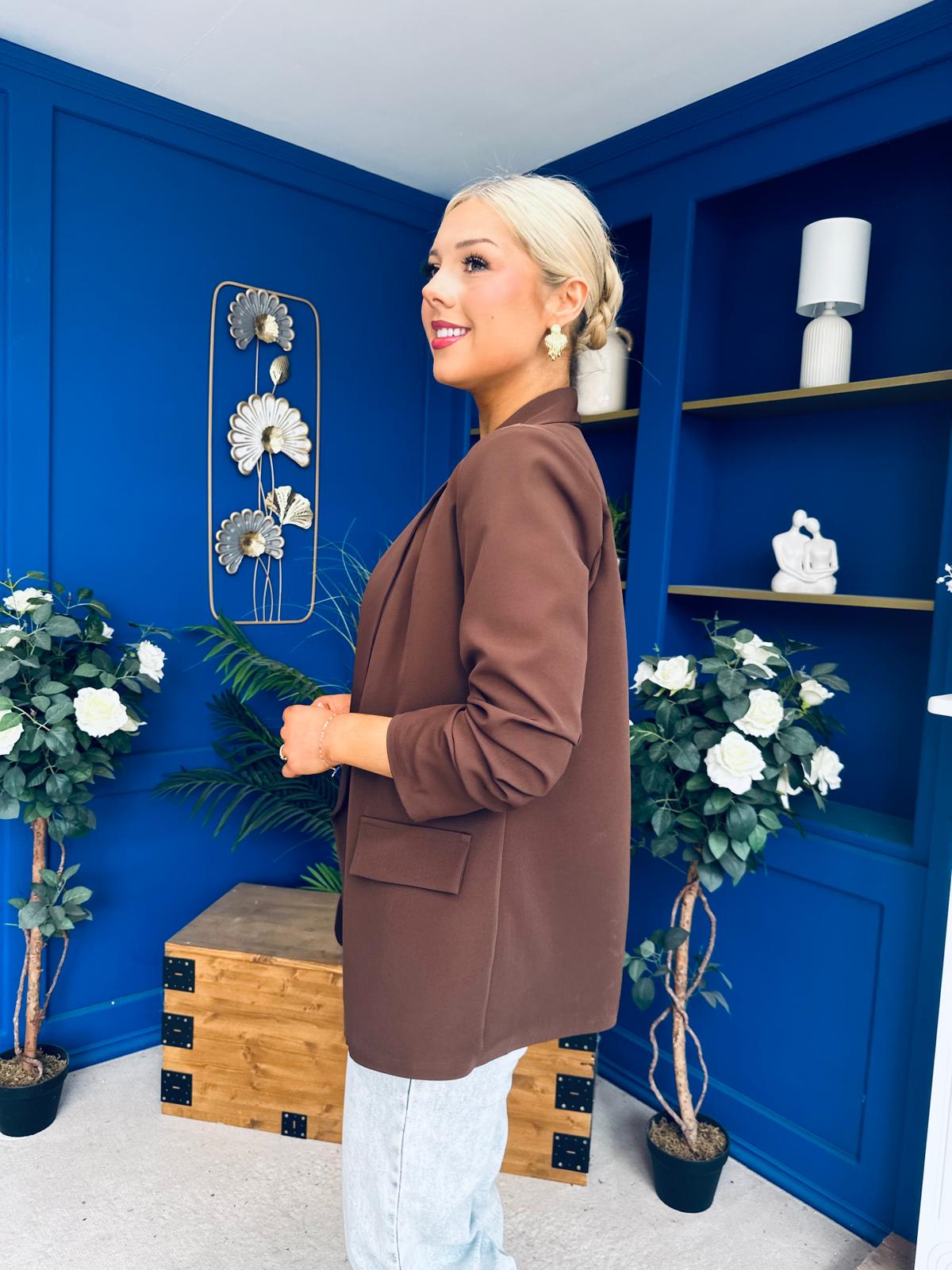 Ciara Ruched Sleeve Blazer Choc