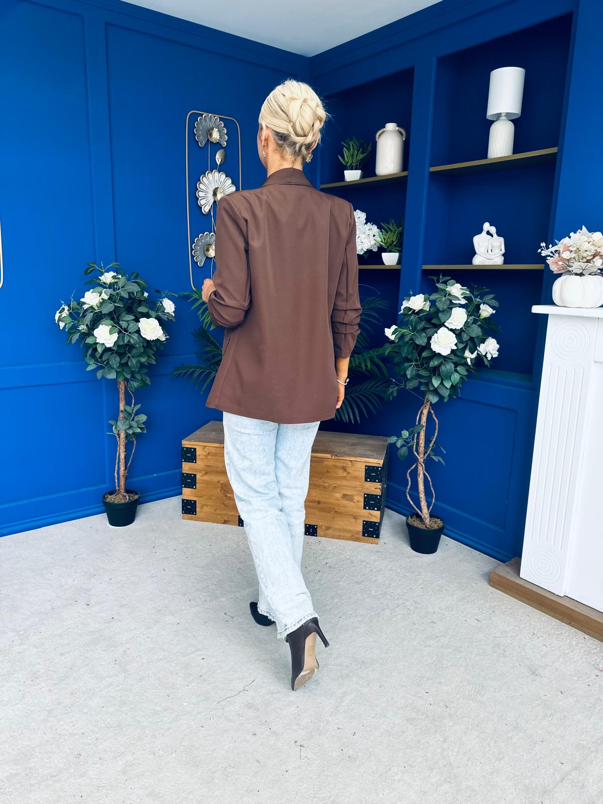 Ciara Ruched Sleeve Blazer Choc