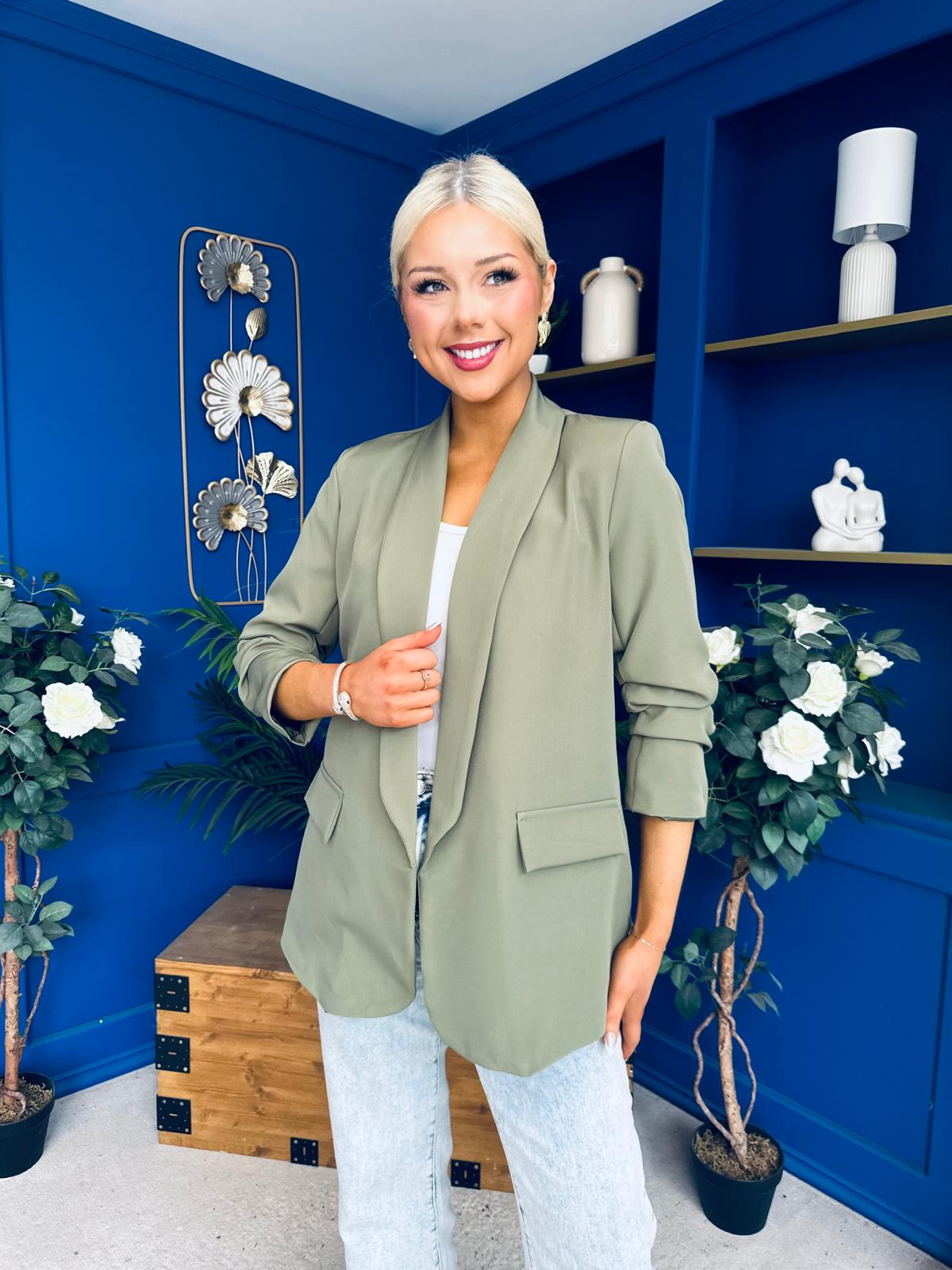 Ciara Ruched Sleeve Blazer Khaki