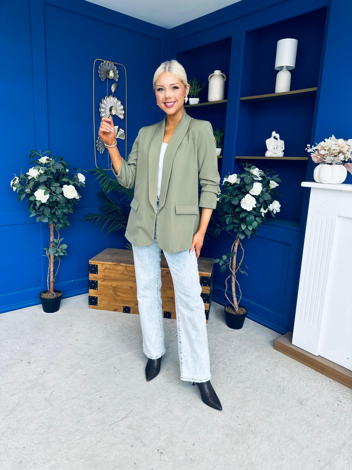 Ciara Ruched Sleeve Blazer Khaki