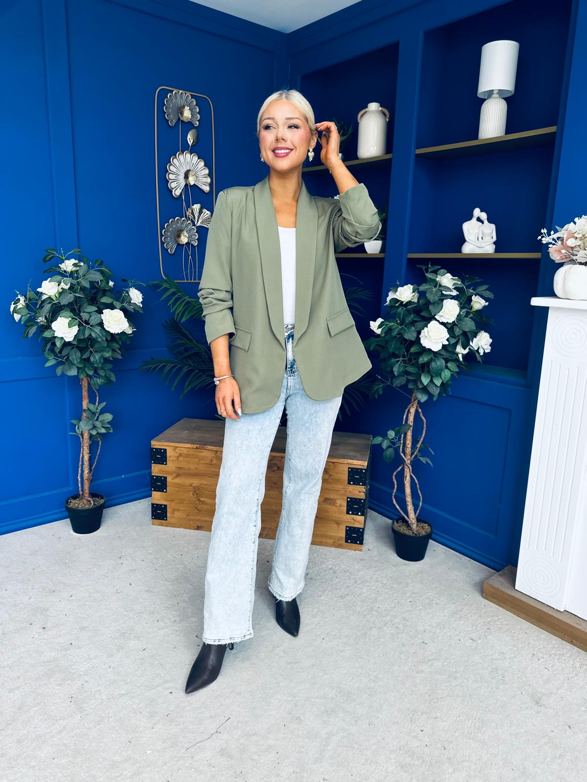 Ciara Ruched Sleeve Blazer Khaki
