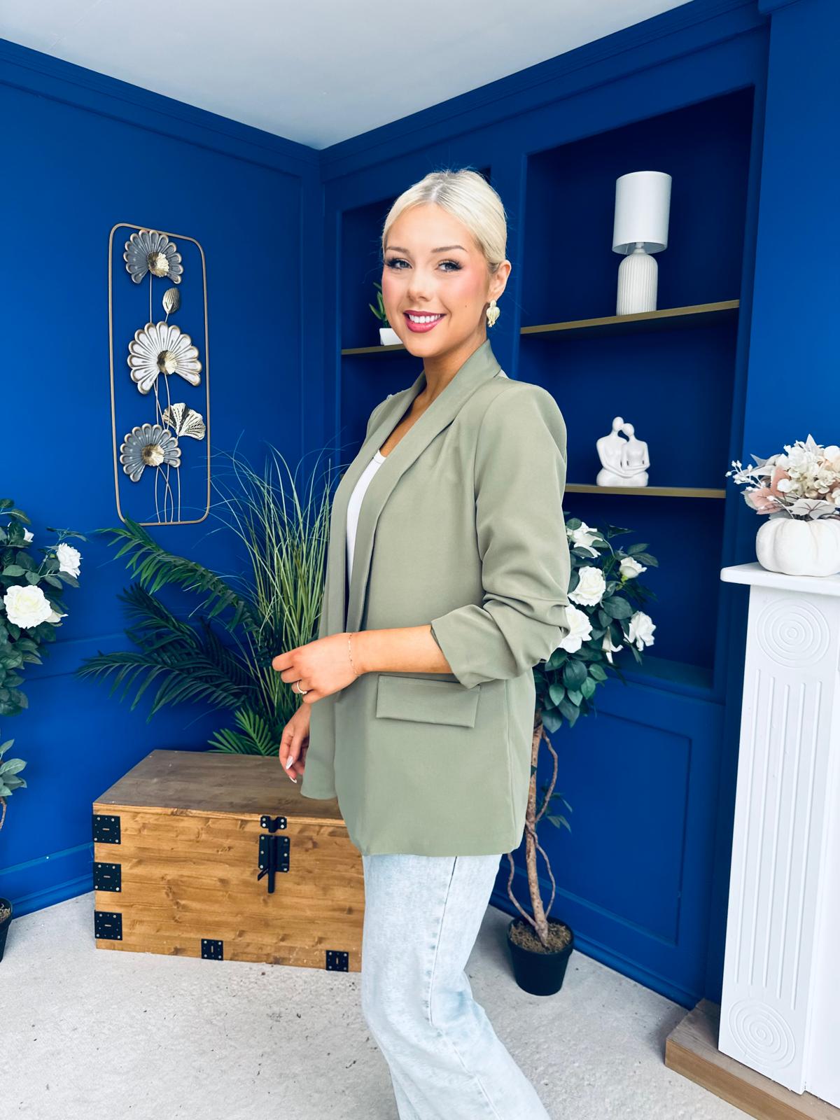 Ciara Ruched Sleeve Blazer Khaki