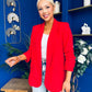 Ciara Ruched Sleeve Blazer Red