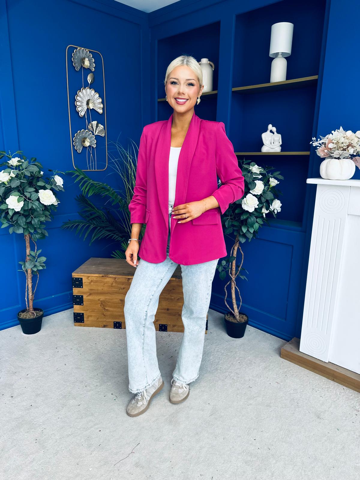 Ciara Ruched Sleeve Blazer Berry