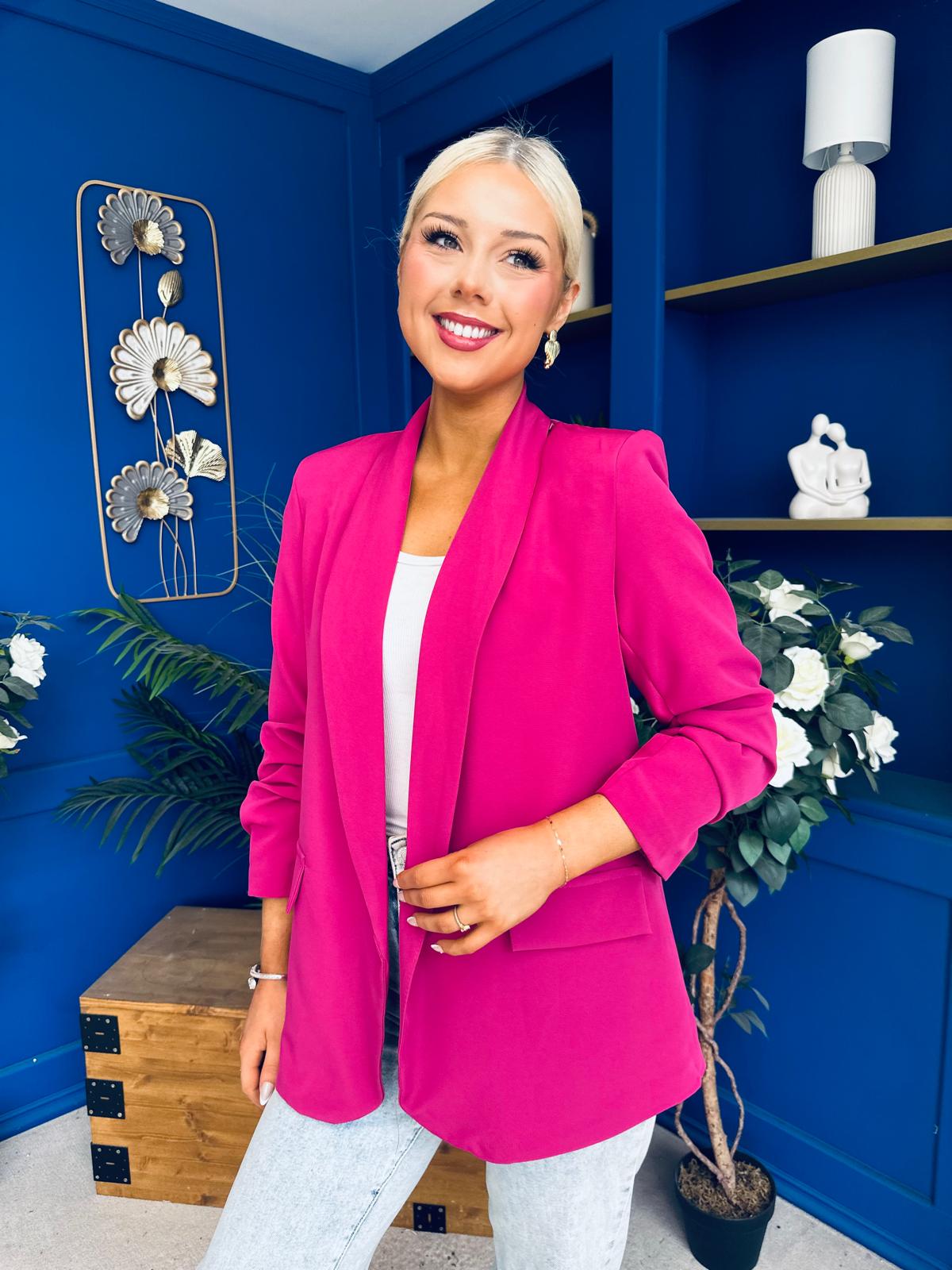 Ciara Ruched Sleeve Blazer Berry