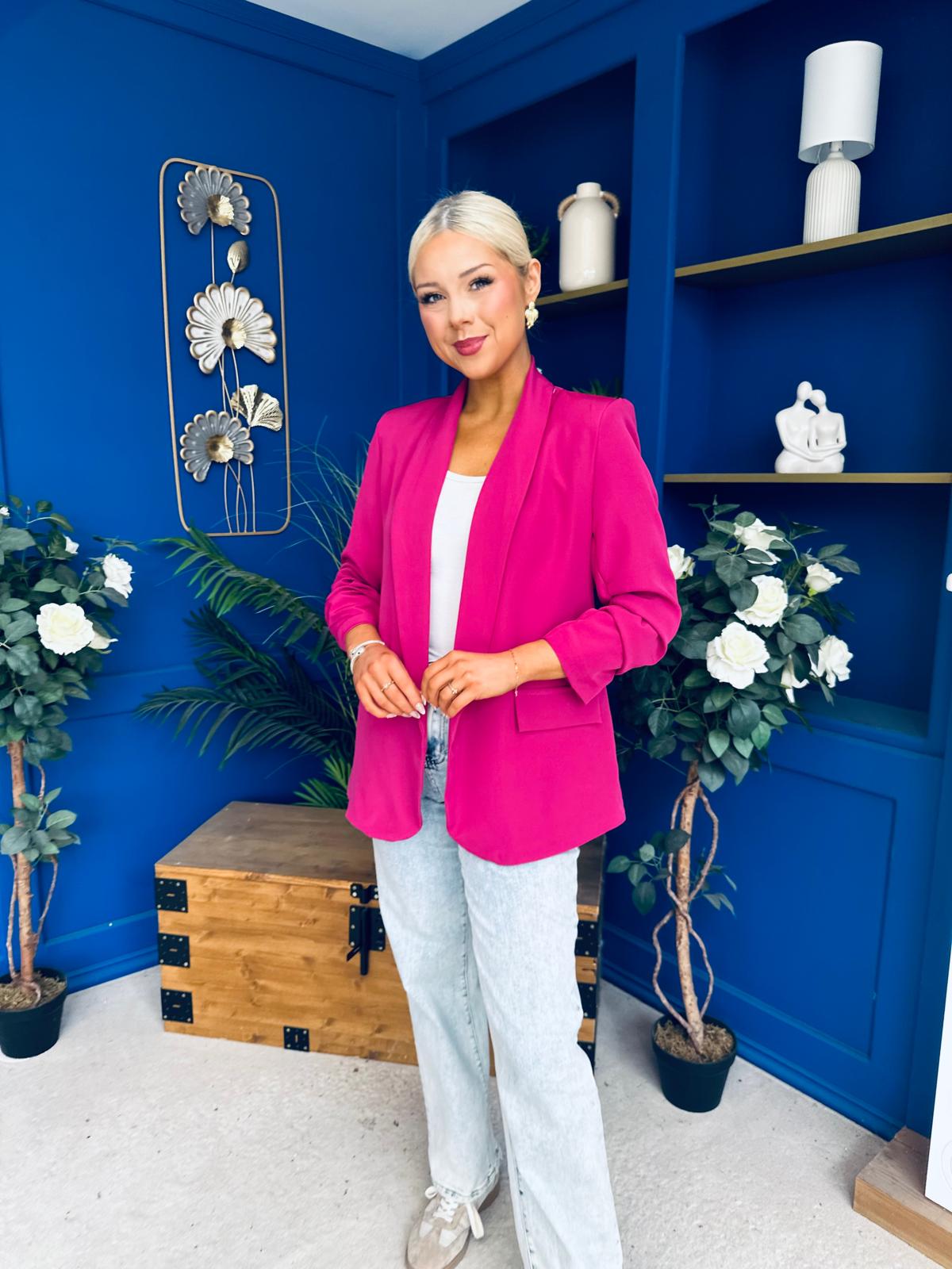 Ciara Ruched Sleeve Blazer Berry