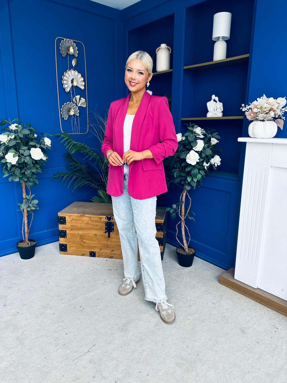 Ciara Ruched Sleeve Blazer Berry