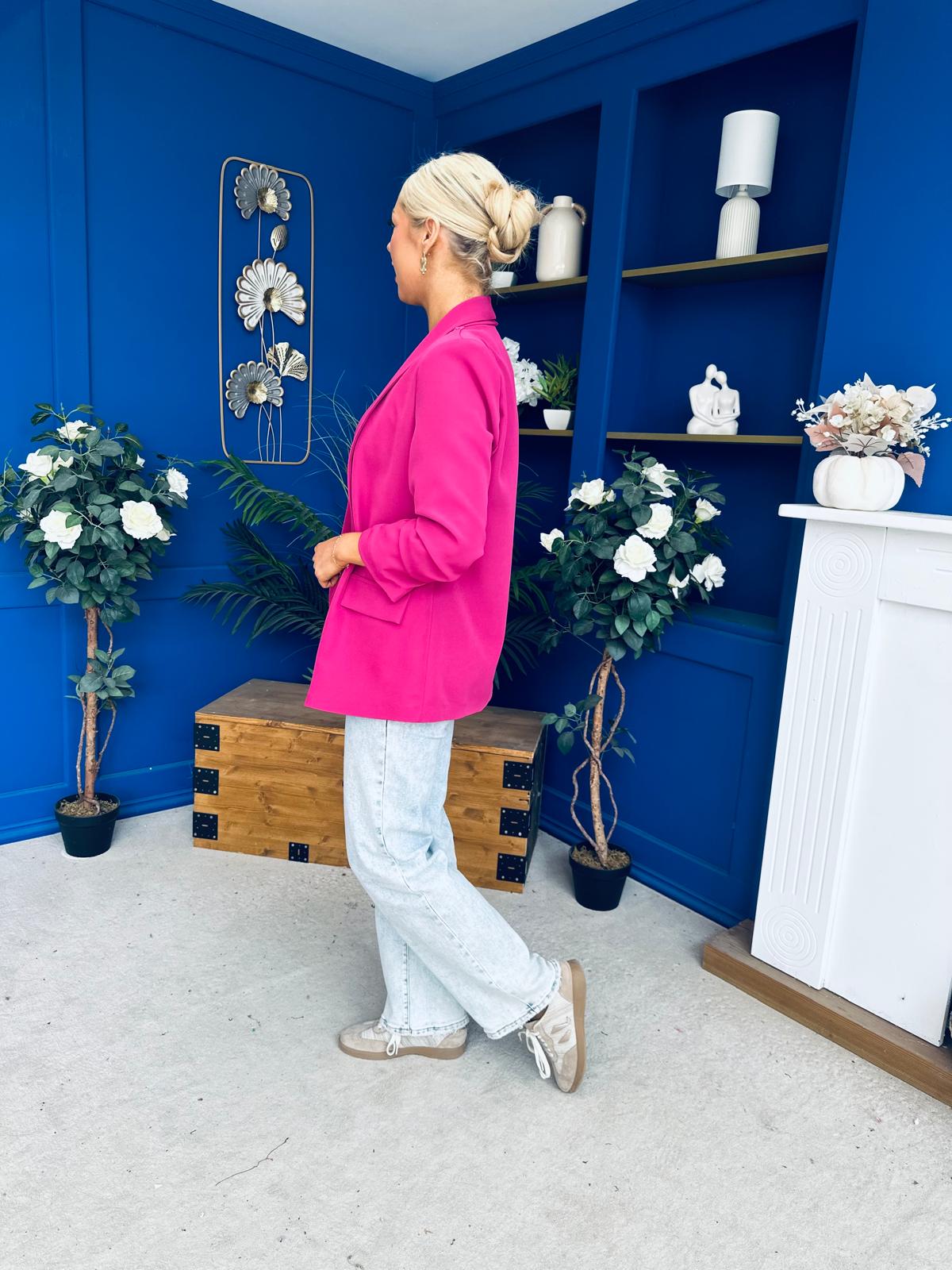 Ciara Ruched Sleeve Blazer Berry
