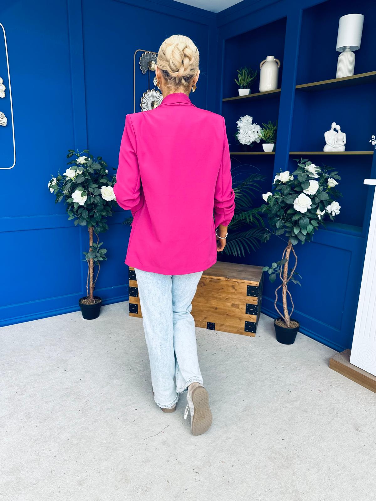 Ciara Ruched Sleeve Blazer Berry