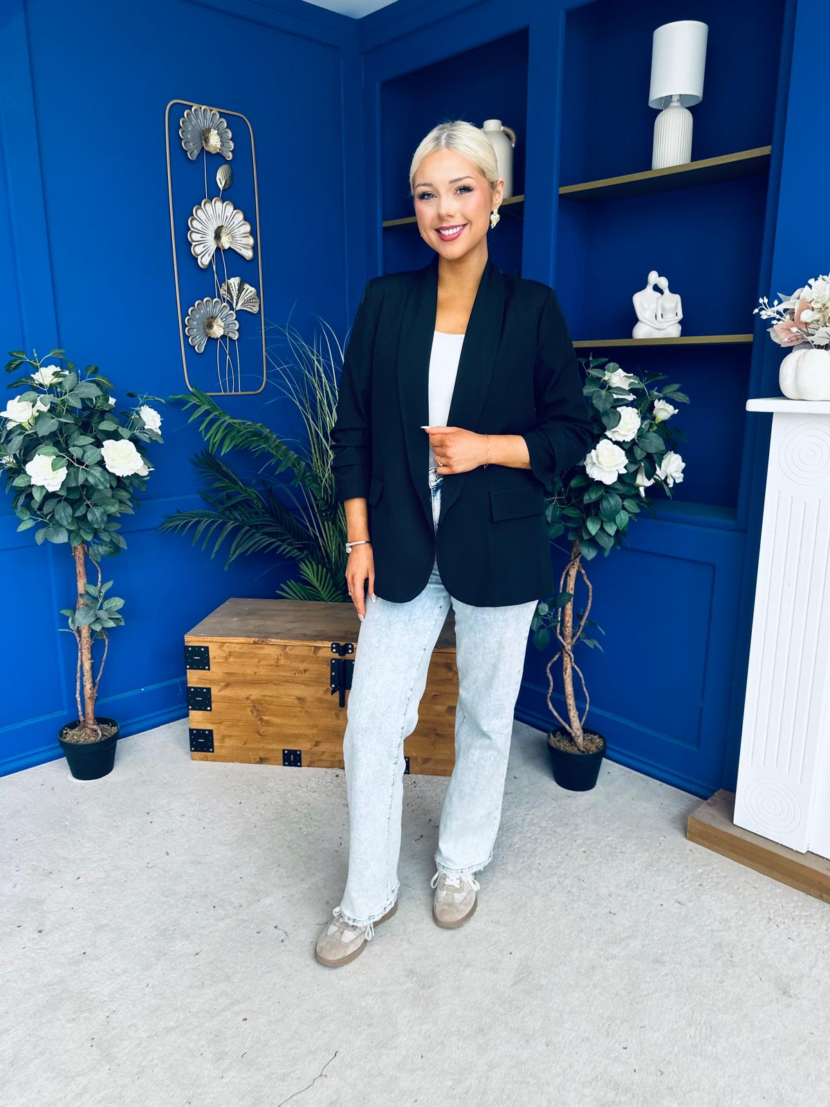Ciara Ruched Sleeve Blazer Black