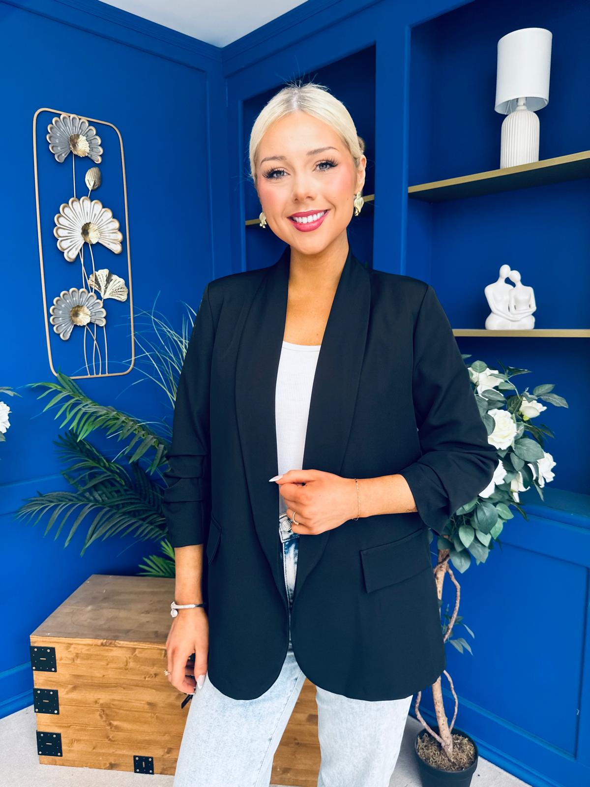 Ciara Ruched Sleeve Blazer Black
