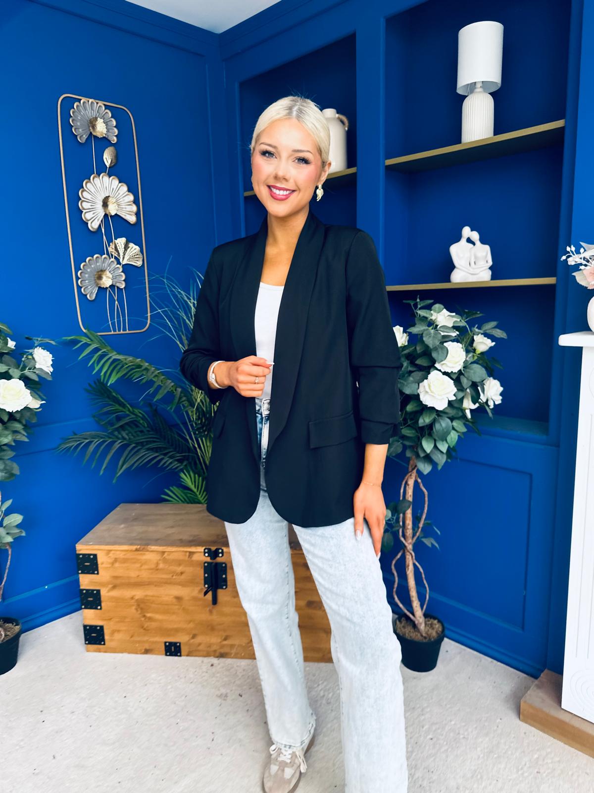 Ciara Ruched Sleeve Blazer Black