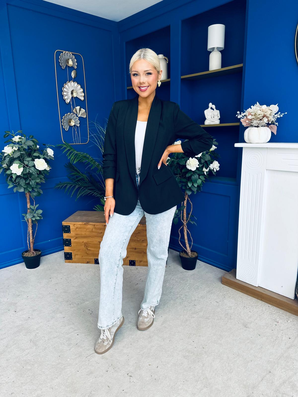 Ciara Ruched Sleeve Blazer Black