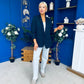 Ciara Ruched Sleeve Blazer Navy