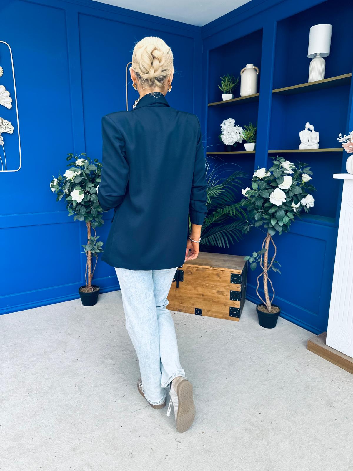 Ciara Ruched Sleeve Blazer Navy