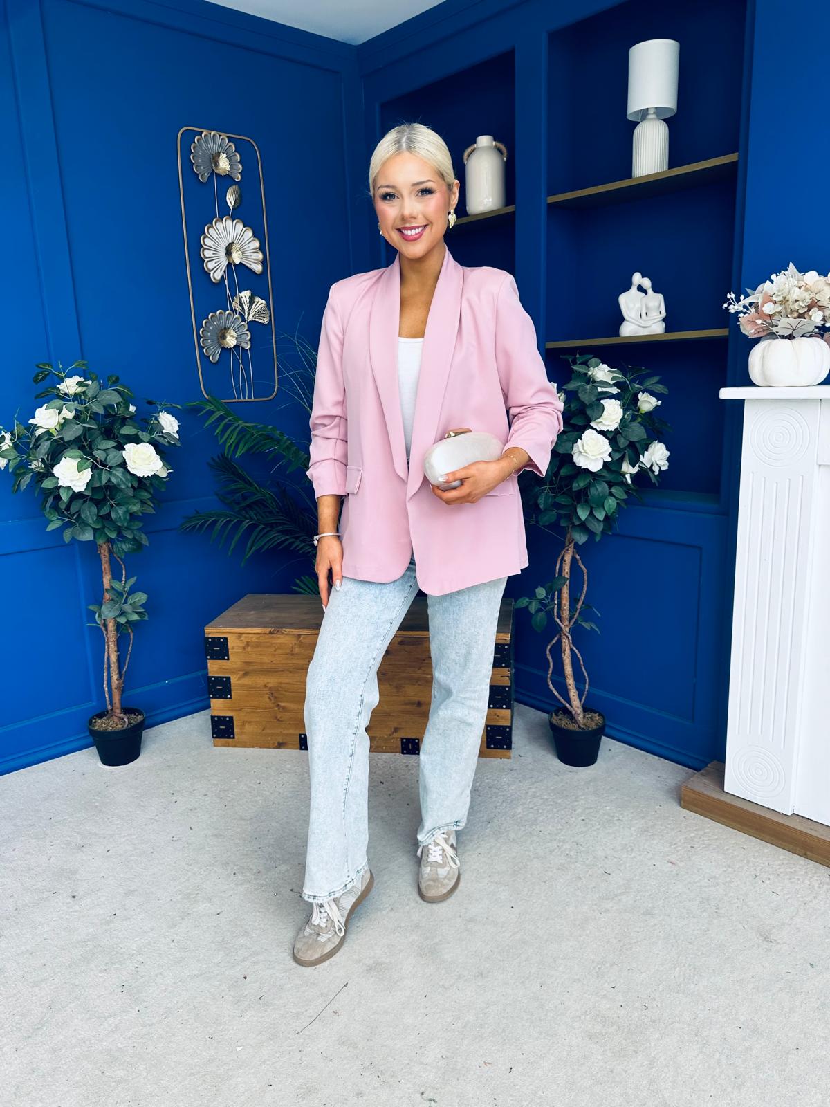 Ciara Ruched Sleeve Blazer Blush