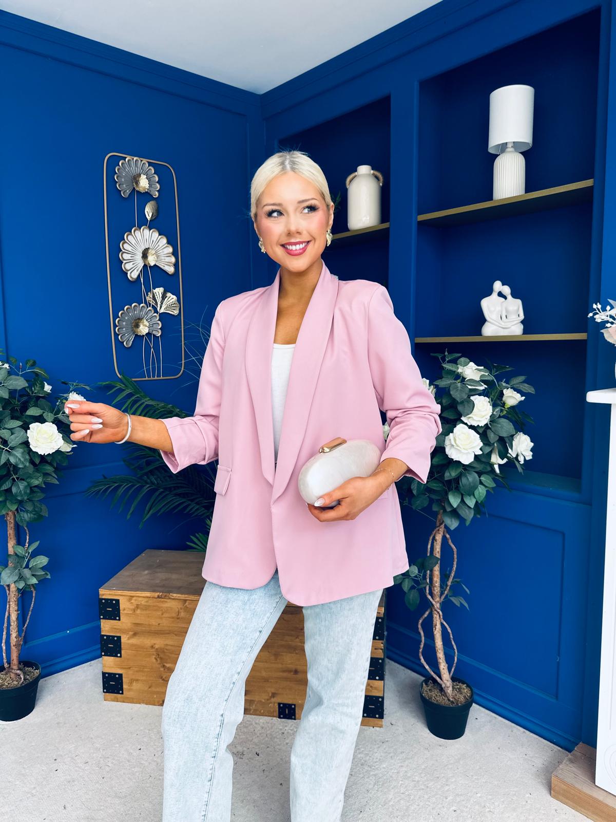 Ciara Ruched Sleeve Blazer Blush