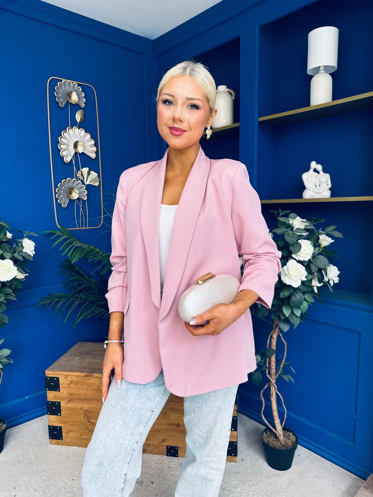 Ciara Ruched Sleeve Blazer Blush
