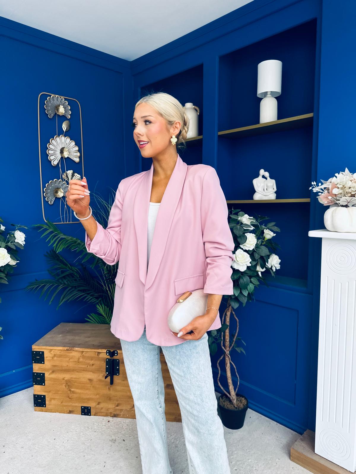 Ciara Ruched Sleeve Blazer Blush
