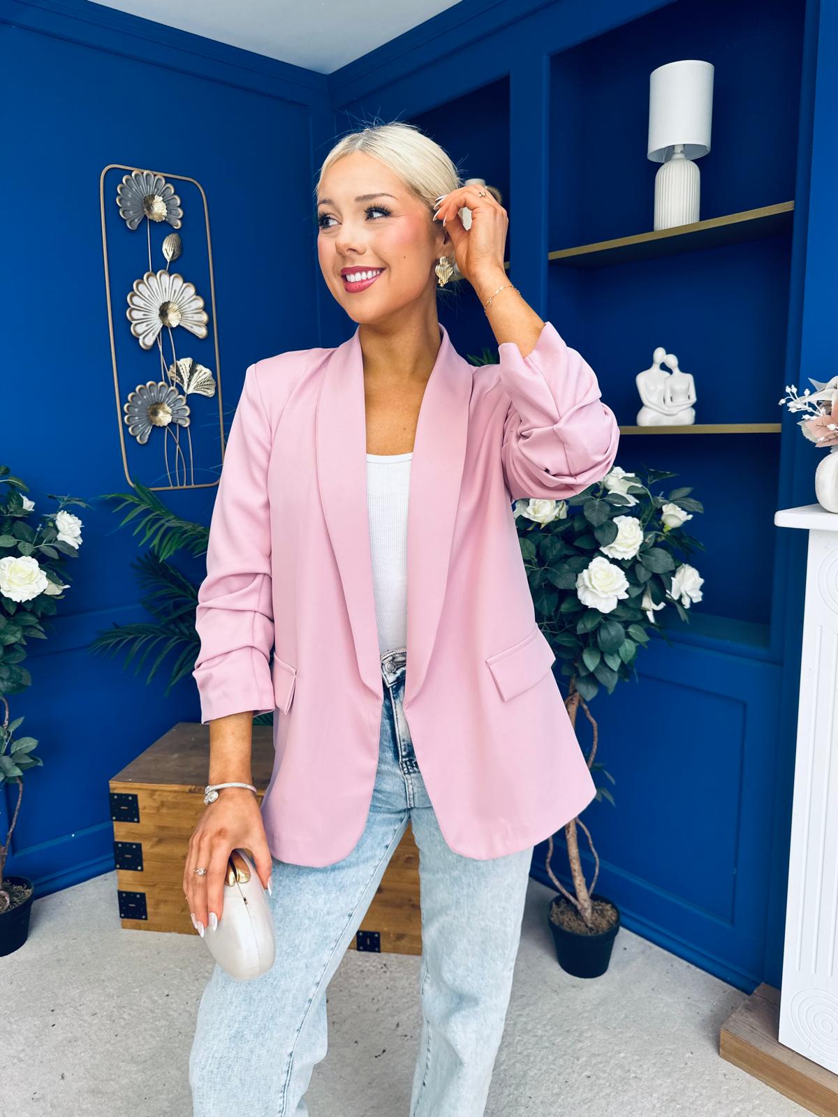 Ciara Ruched Sleeve Blazer Blush