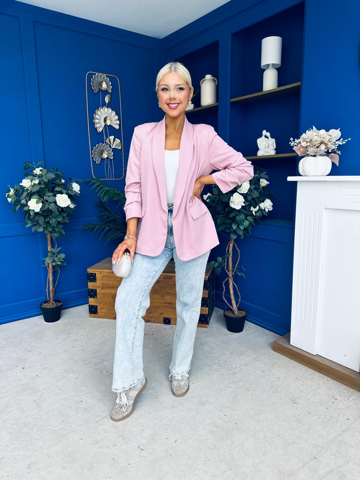 Ciara Ruched Sleeve Blazer Blush