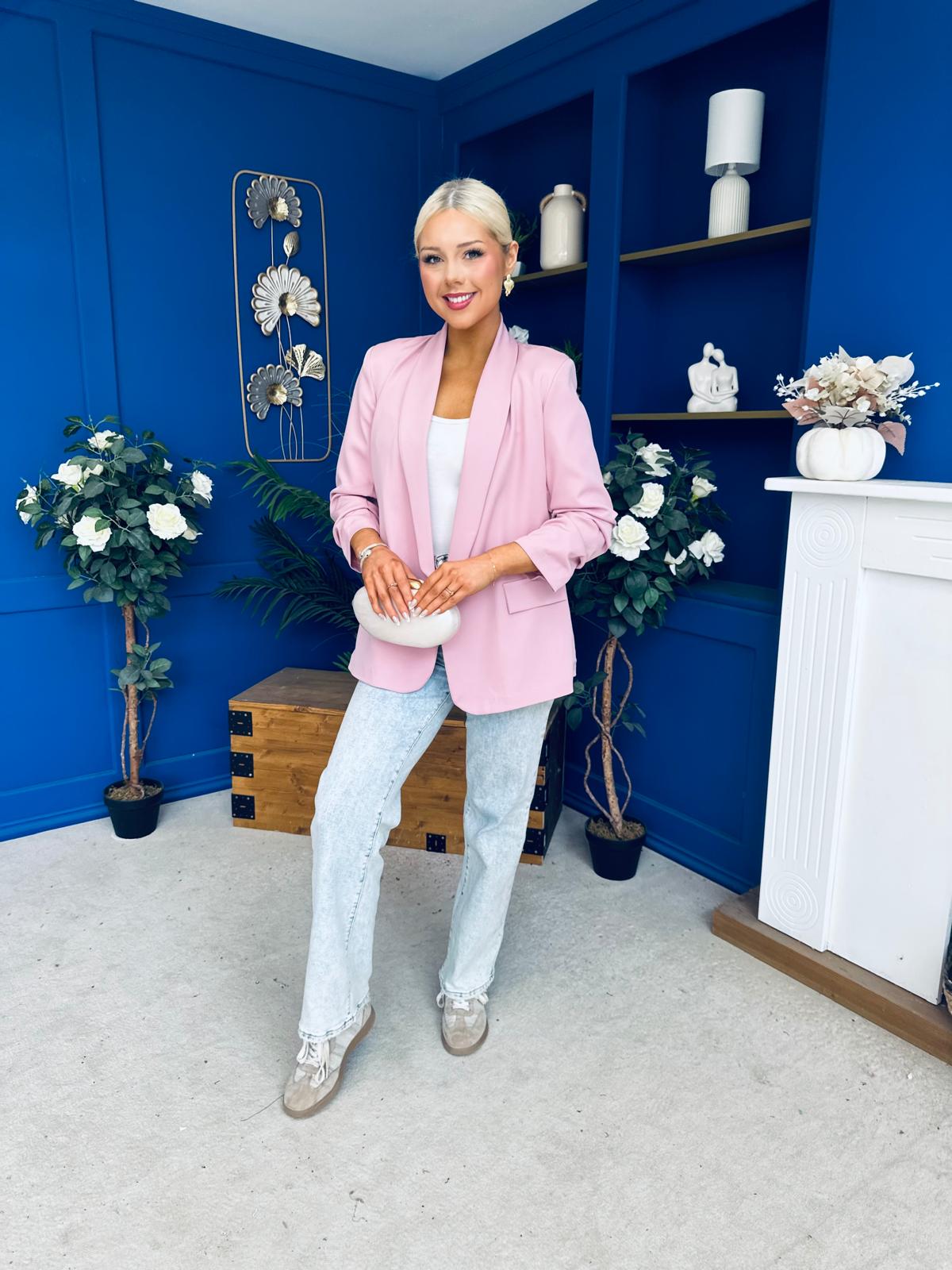 Ciara Ruched Sleeve Blazer Blush