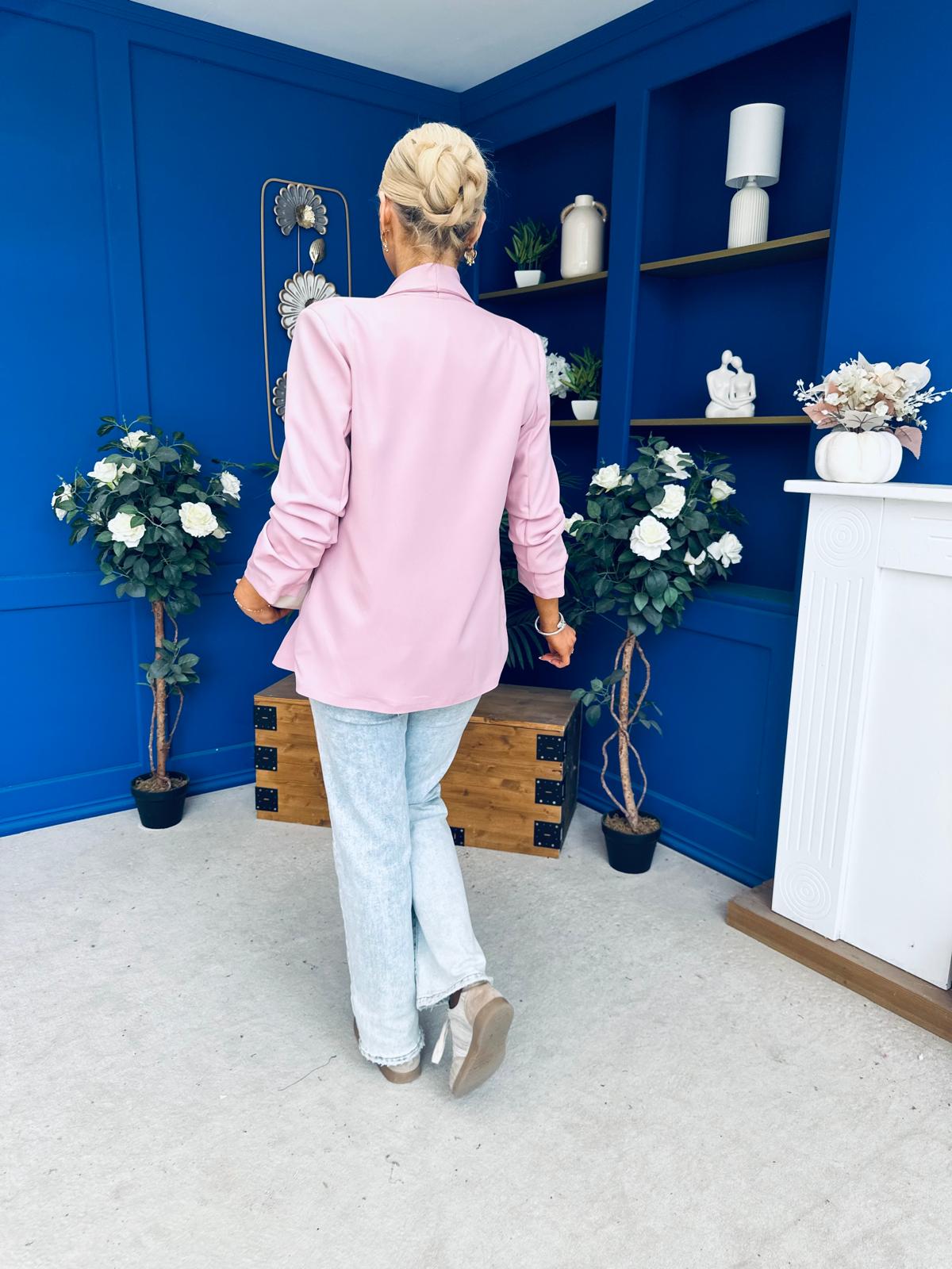 Ciara Ruched Sleeve Blazer Blush