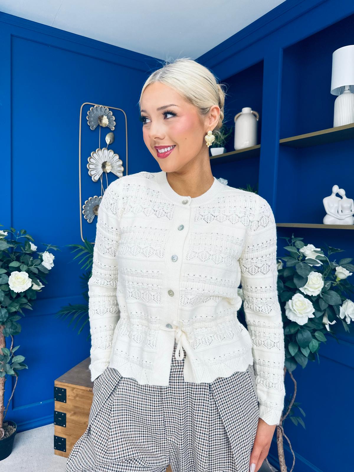 Bianca Detailed Light Knit Cardi Cream