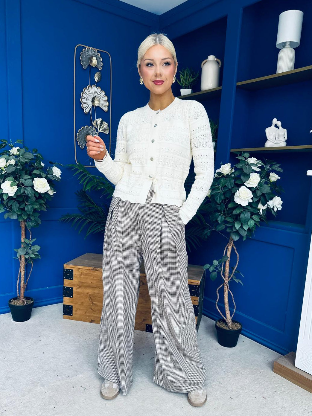 Olivia Wide Leg Trouser Check