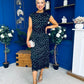 Serina Polka Dot Lace Trim Midi Dress Black