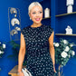 Serina Polka Dot Lace Trim Midi Dress Black