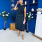 Serina Polka Dot Lace Trim Midi Dress Black