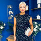 Serina Polka Dot Lace Trim Midi Dress Black