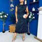 Serina Polka Dot Lace Trim Midi Dress Black